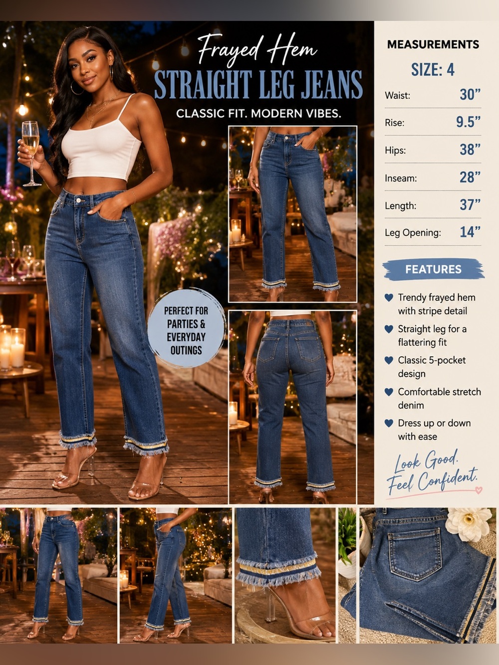 Christopher & Banks Dark Blue Cropped Jeans with Frayed Ankles